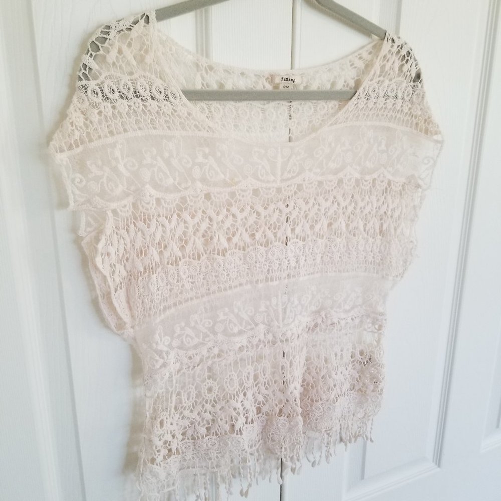 Cream Crochet Boho Top S/M